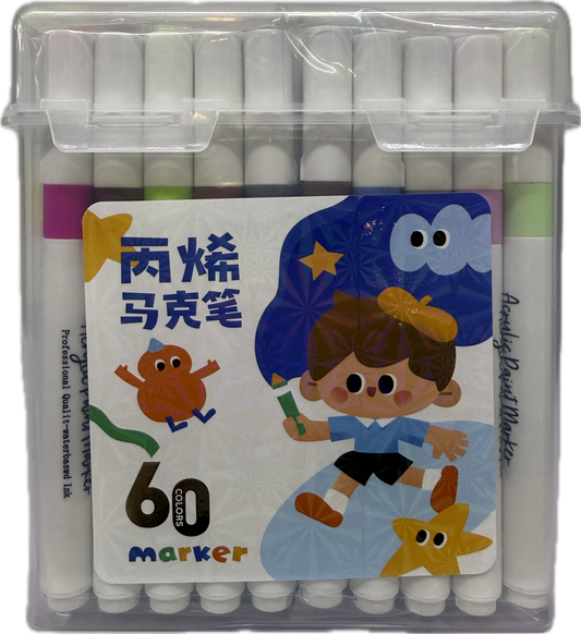 60 Coloured Acrylic Markers Pack